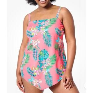 Belle by Kim Gravel Pink Tropical Print Tankini Top